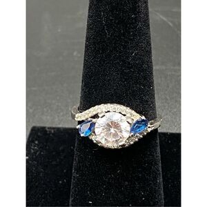 Sterling silver 925 simulated diamond 1.5 karat sapphire halo ring 8